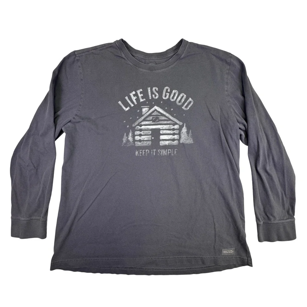 Life is Good Shirt Men's Size XL Crusher Tee Long Sleeve Cabin Gray Relaxed Fit - Picture 1 of 9